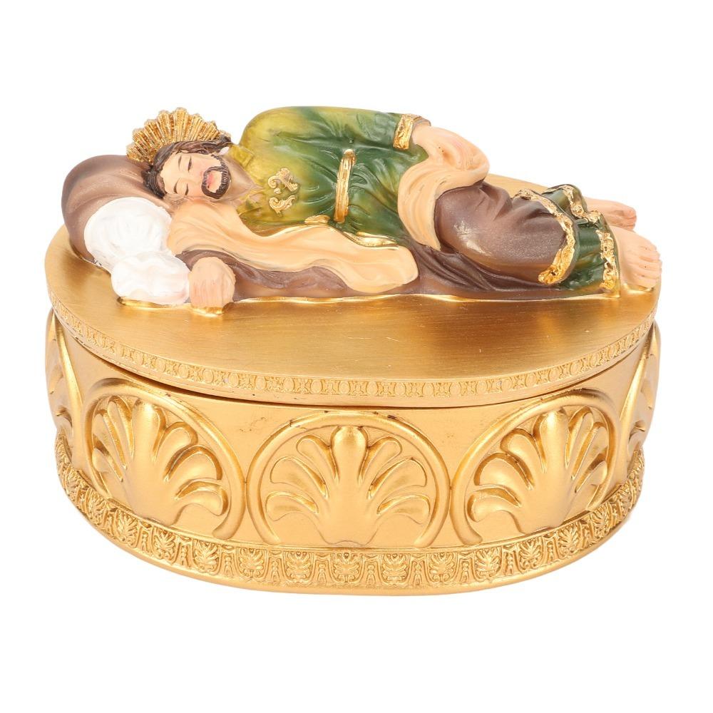 2pcs Resin Rosary Jewelry Box Hand-Painted Gold Saint Statue Box Exquisite Workmanship 5.8 Inches Religious Gift Box