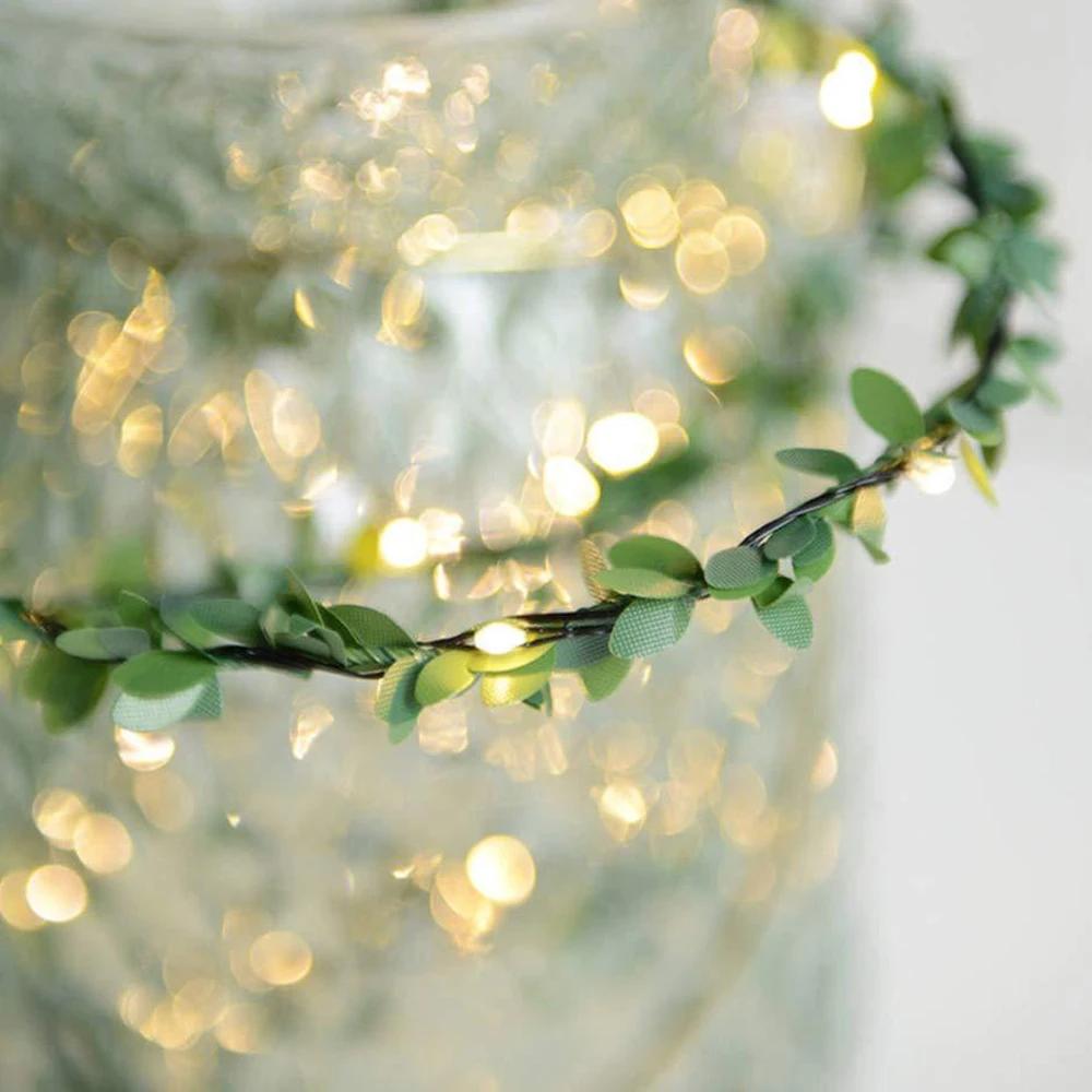 Green Leaves Light LED Copper Wire Lighting Chains AA Battery 2m 3m 4m 5m 10m for Wedding forest table christmas house party decorate