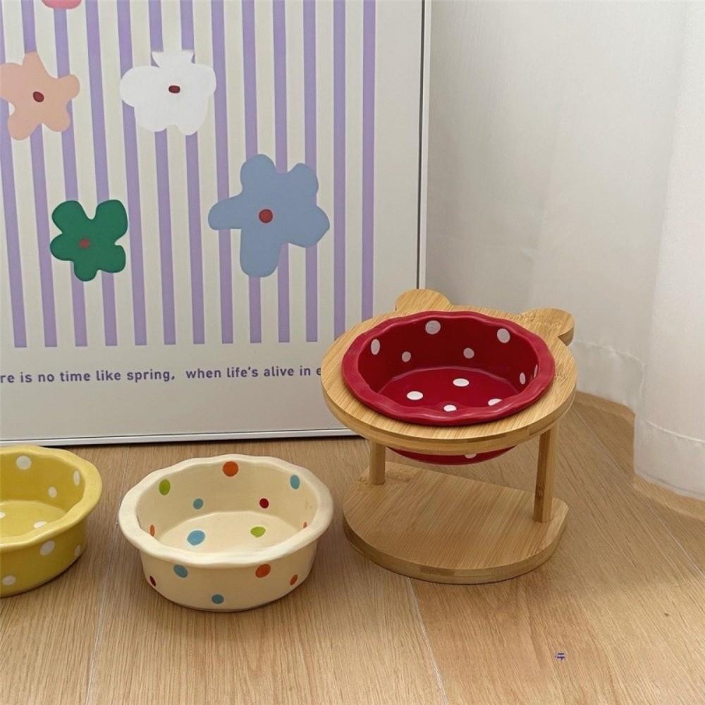 Wooden Stand Dog Cat Feeder Non-Slip Cat Water Bowl Practical Anti Vomiting Bowl  For Cat Dog