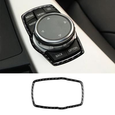 Karbon Fiber Araba Multimedya Düğmesi Topuzu Çerçeve Dekorasyon Etiketi BMW F10 F20 F30 F34 F07 F25 F26 F15 F16 Araba Aksesuarları