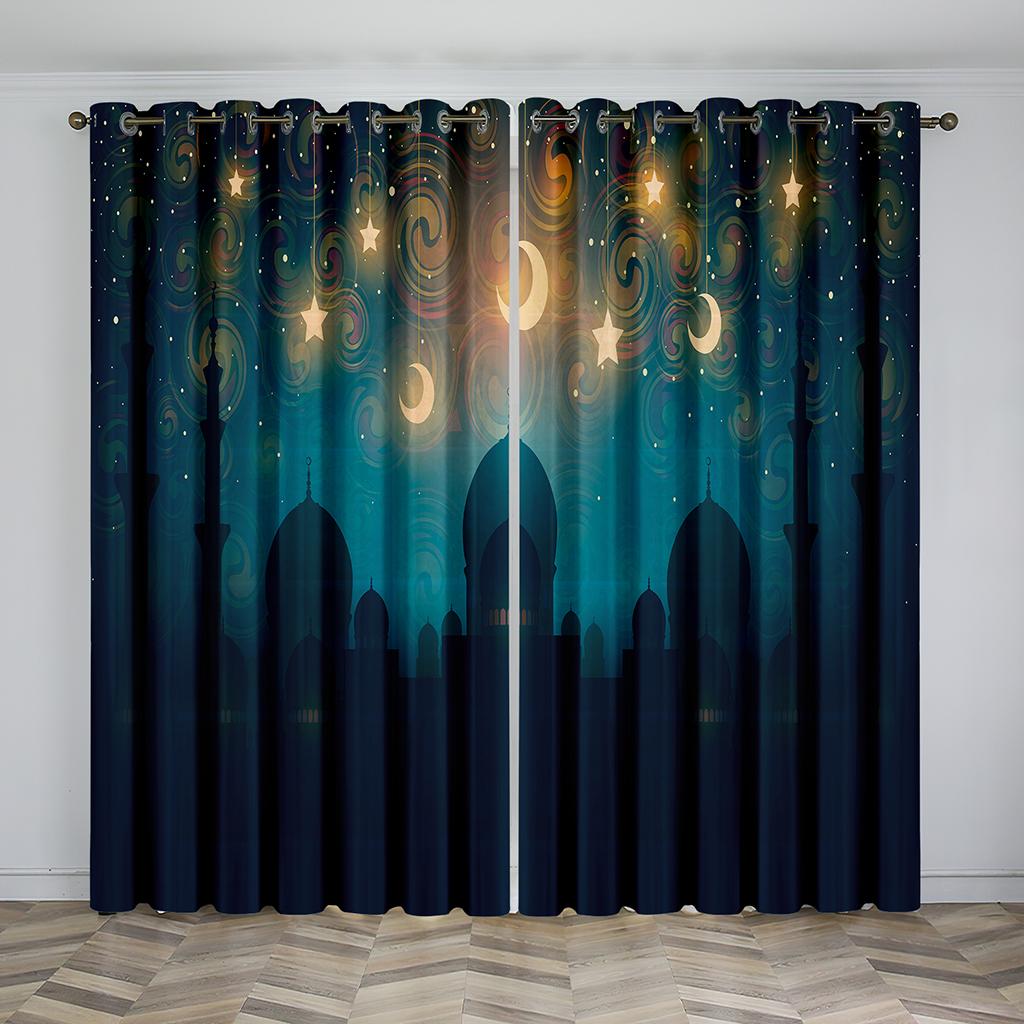 Eid Mubarak Ramadan Lslamic Muslim Supplies Kareem 2 Pieces Free Shipping White Window Curtain for Living Room Bedroom Decortion