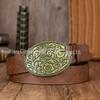Western Cowboy Oval Belt with Carved Buckle - Stylish Unisex PU Leather Waist Accessory