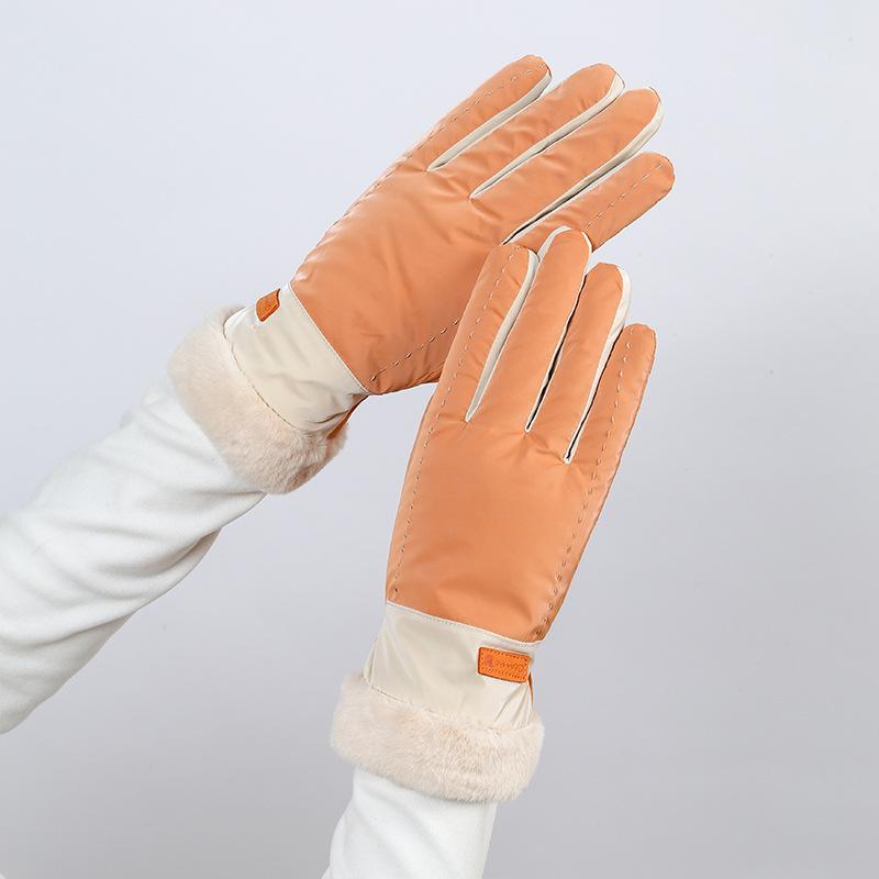 Gloves female winter cute touch screen velvet thickened five fingers student riding warm skiing windproof waterproof Korean version network