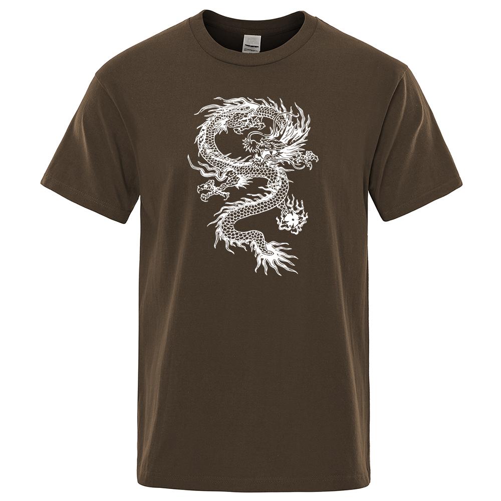 Chinese Style White Dragon Men Tshirts Fashion Breathable T Shirts Loose Cotton Tee Clothing High Quality Brand Male T-Shirt