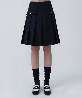 Clove [25Ss Clove] Button Pocket Pleated Skirt (Dark Navy)