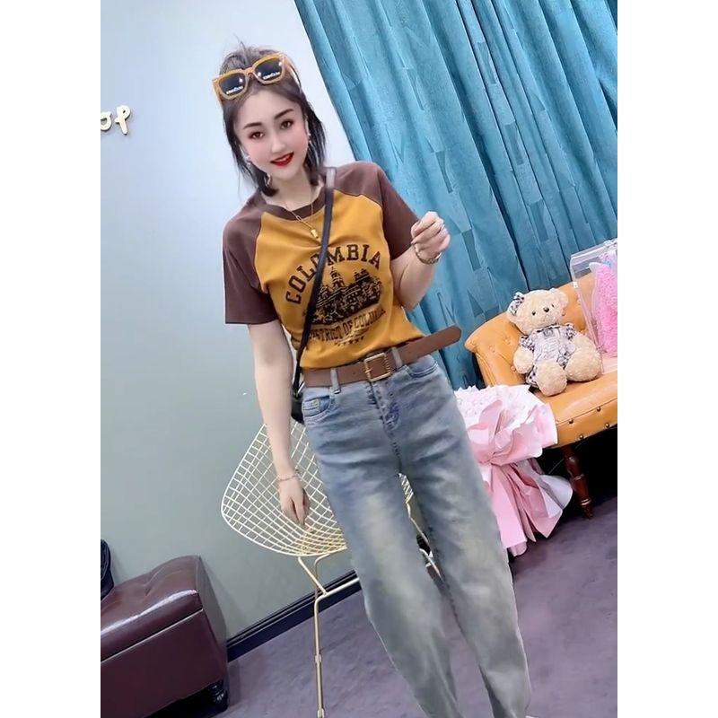 

Summer Print Slim Fit High-Elastic Top T-shirt with Short Sleeves