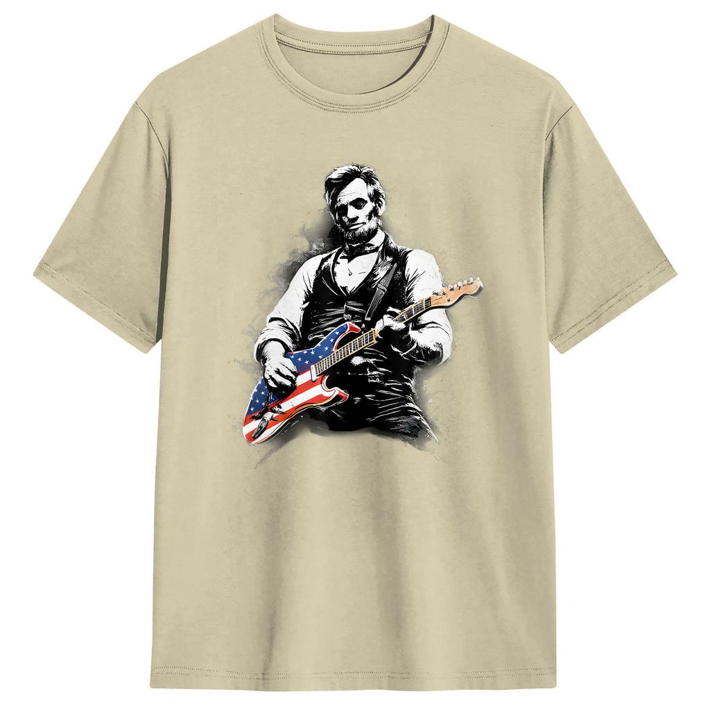 Unisex Abraham Lincoln Abe Lincoln Playing Guitar TShirts   Cotton Tops Summer Classic ShortSleeved TShirt Crew Neck Tshirt