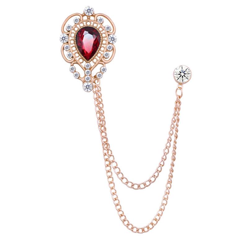 European & American Fashion Hollow Water Drop Brooch: Heart Chain Tassel Corsage for Men's and Women's Coats - Stylish, High-End Accessory.