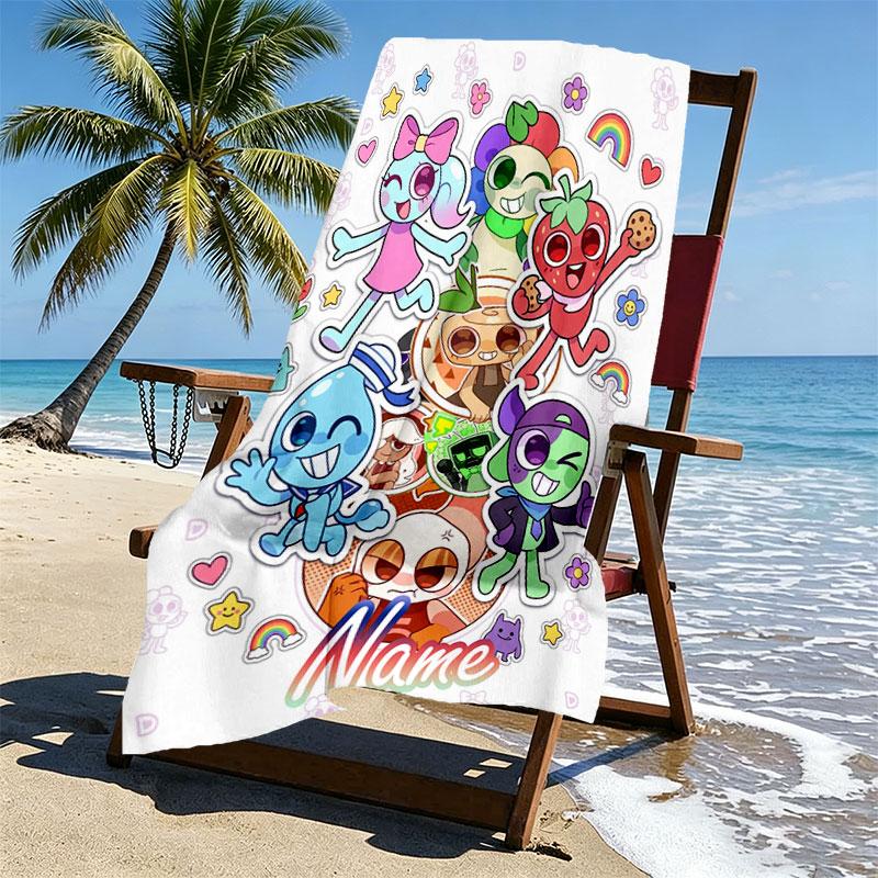 Custom Name Personalized Dandy's World Print Beach Towel, for Trip Camping Beach Party Home Decor, Birthday Gift for Family & Friends