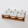 Vassoio per Snack in Bambù Stile Nordico con Coperchio in Vetro e Piatto in Ceramica