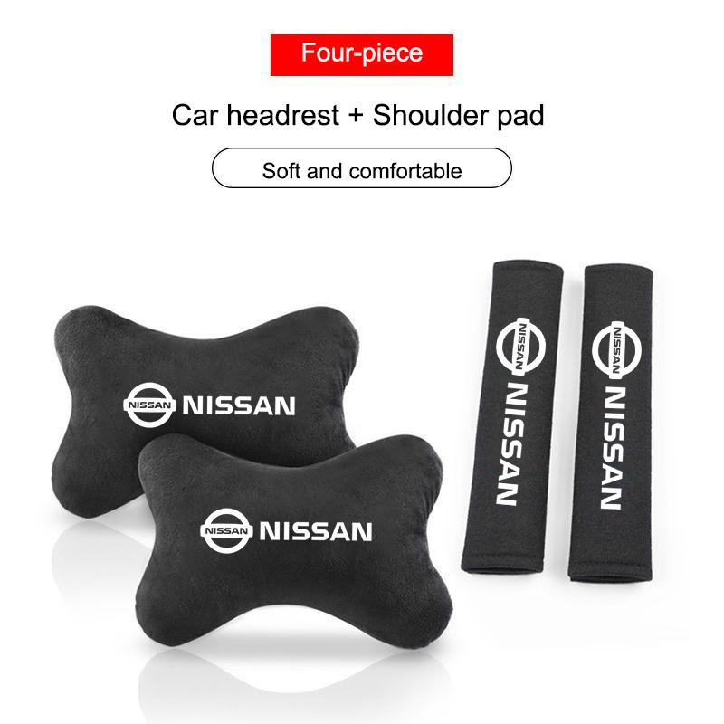 2/4 Stück Auto Kopfstütze Nackenkissen Sicherheitsgurt Abdeckung Polster für Nissan Nismo X-Trail Qashqai Almera J10 J11 Juke Note Almera Zubehör