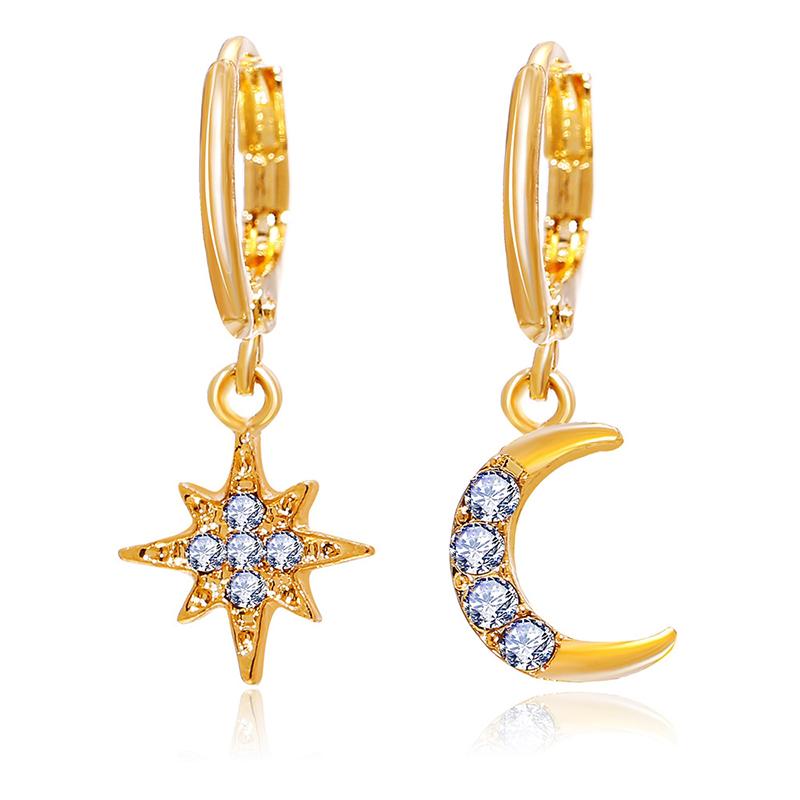 Vintage Classic Sun moon Earrings Women Dangle Earrings Asymmetric Earrings Of Star And Moon Female Korean Jewelry золотой