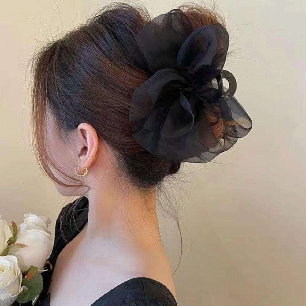 Large Chiffon Hair Claw Sweet Women Hair Grab Luxury Bow Shark Clip  Hair Accessory