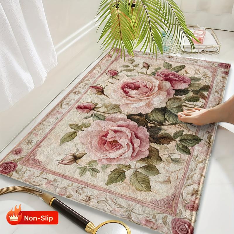 Tappetino da Bagno con Design Floreale Rosa Adatto per Camera da Letto, Bagno, WC, Cucina, Ingresso e Altre Decorazioni per la Casa