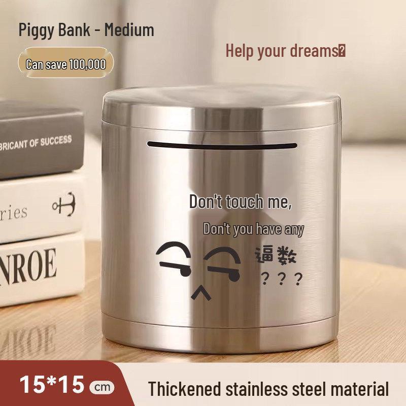 Round Stainless Steel Piggy Bank: Large Capacity, Drop-Proof, Impact-Resistant, In-Only Design
