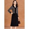 Ke Bei Er Faux Mink Patchwork Color-Block Scarf Collar A-Line Dress