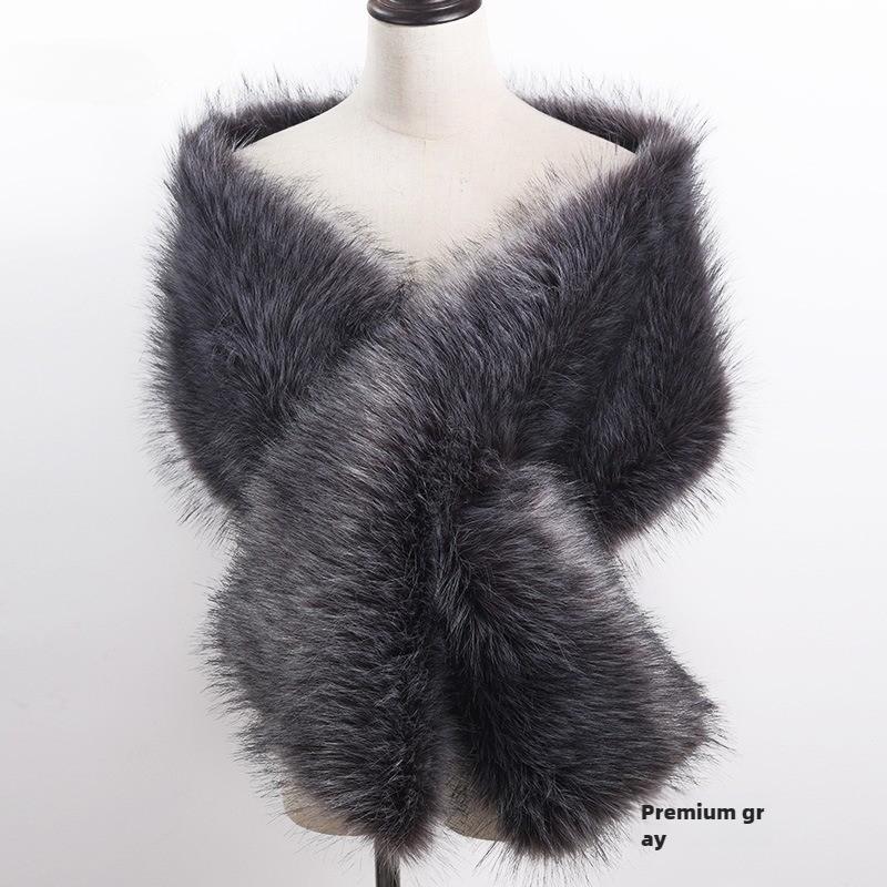 Autunno Inverno di Alta Qualità Lungo Nuovo Pelliccia Sintetica Capelli di Volpe Abito da Sposa da Sera Ispessito Scialle Grande Mantella sciarpa Sciarpa da Donna