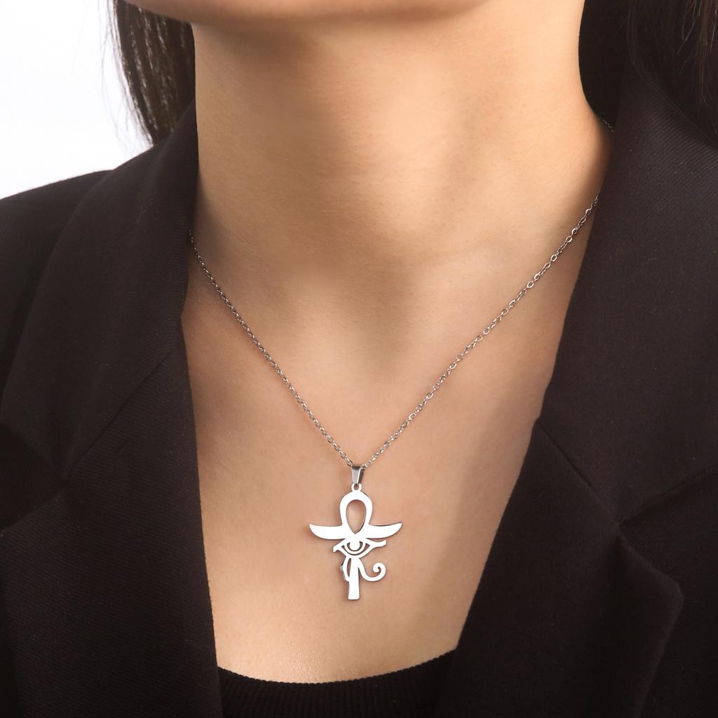 Egypt Eye Of Horus Ra Ankh Cross Necklace Stainless Steel Neck Chain Egyptian Protection Wedjat Eye Jewelry for Women Men
