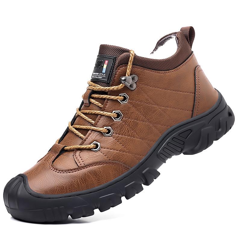 Men s Winter Plus Velvet Genuine Leather Non-Slip High-Top Casual Warm Boots Size 42 коричневый