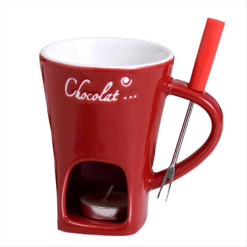 BHBL Fondue Mug Set Chocolate Cheese Milk Cream Making Set Single Butter Melter Baking Cup Candlestick Red