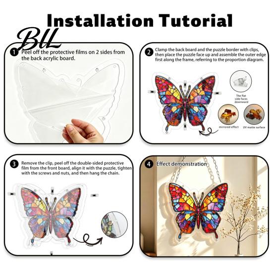 Decorative Butterfly Puzzle Acrylic Suncatcher for Window, Stained Glass Jigsaw Easy to Hang Ornament, Window Hanging Decoration Indoor Outdoor