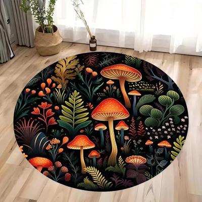 Verzauberter Pilzkönigreich Teppich Bunter Runder Waldbodenmatte Wohnzimmerdeko Schlafzimmerteppich Inspiriert vom Magischen Wald