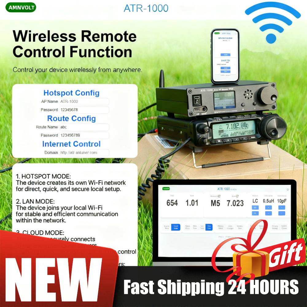 AMNVOLT ATR1000 1000W 1.8-30MHz Automatic Antenna Tuner Lightweight HF Shortwave Radio Tuner Support WiFi 2.4G/Remote Control