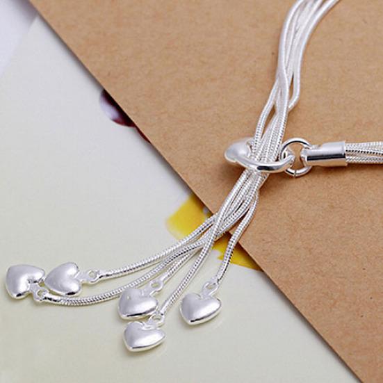 Fashion Heart Charm Pendant Silver Plated Chain Bracelet Wedding Party Jewelry