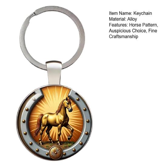 Keychain with Glass Horse Statue 2026 Year of Horse Good Luck Charm Solid Keyring Keys Backpacks Car Ornament