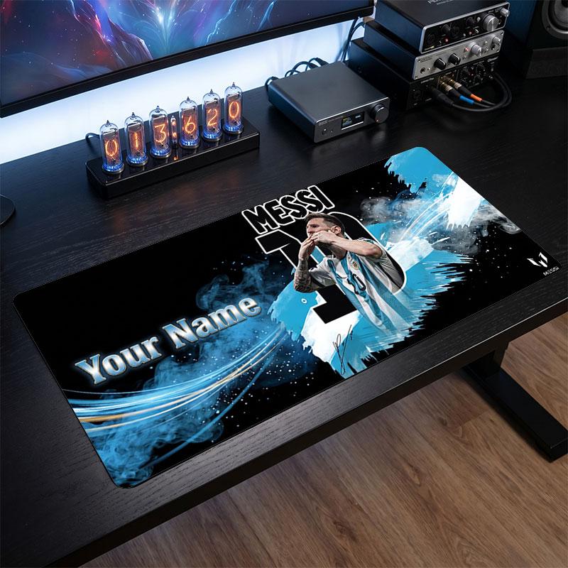 Tappetino per Mouse Grande Personalizzato Lionel Messi, Stampa Testo Nome Personalizzato, Tappetino da Scrivania Antiscivolo con Logo Calcio, Regalo per Gamer