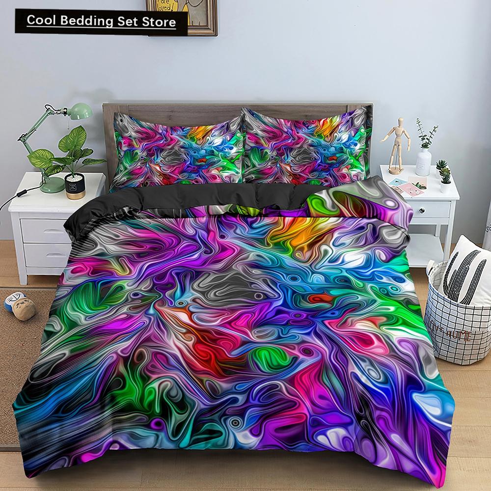 Comforter 3D Psychedelic Abstract Double Queen Bedding Set 2/3Pcs King Full Size Blue Polyester Comforter
