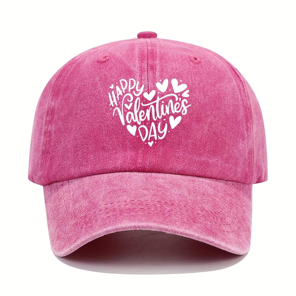 Happy Heart-shaped Printed Couple Baseball Cap Retro Curved Brim Soft Top Adjustable Size Casual Sports Outdoor Hat
