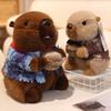 Cute Groundhog Plush Toys Keychain Simulation Marmot With Clothes Soft Doll Stuffed Animal Pillow Kid Birthday Gift Home Decor