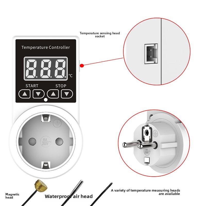 

European Standard Dual Hole Multi-purpose Temperature Controller Socket High-precision Digital Display TemperatureControl Socket 3 holes