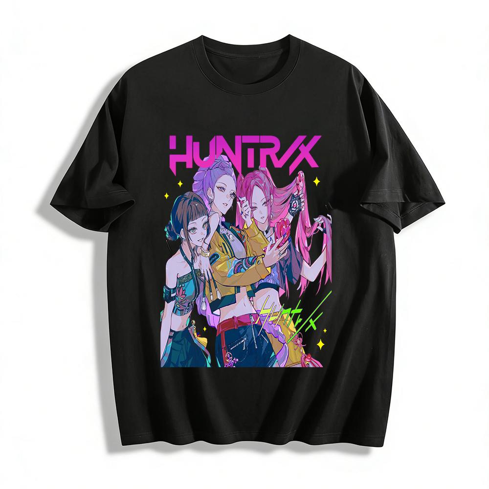 

Huntrix Girl Group Print Top, Anime Cool Girl Style Crop T-shirt, Trendy Streetwear For Teens Pure cotton T-shirt XXS