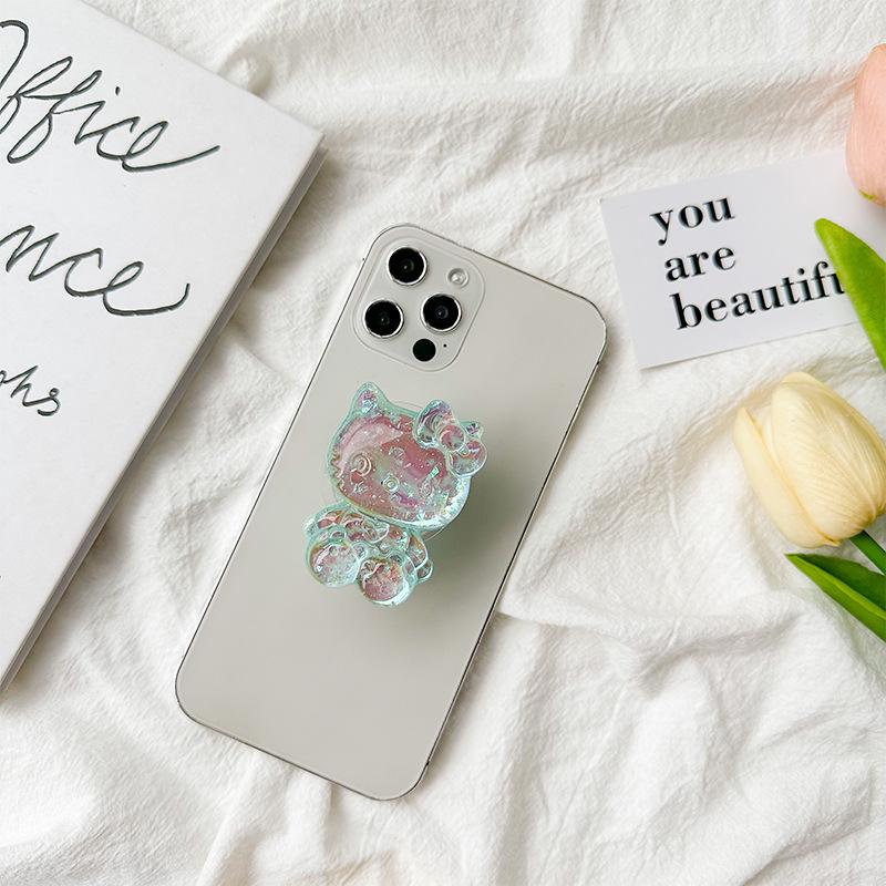 Cartoon Laser Colorful Kt Cat Mobile Phone Airbag Bracket Back Sticker Retractable Back Sticker Desktop Cat Support Frame