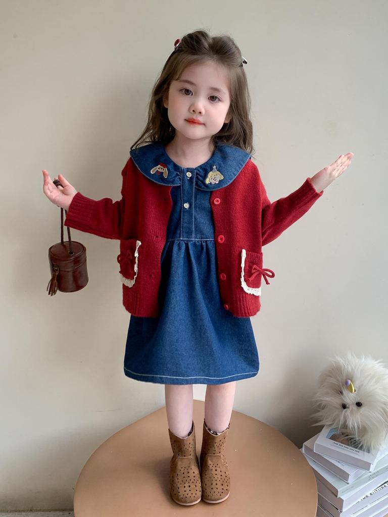 2025 Girls' Stylish Denim Two-Piece Dress Set for Spring/Autumn