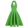 Hepburn Style Short-sleeved Retro Popular Vacation V High Waist Backless Sexy Neck Pendulum Medium and Long Dress