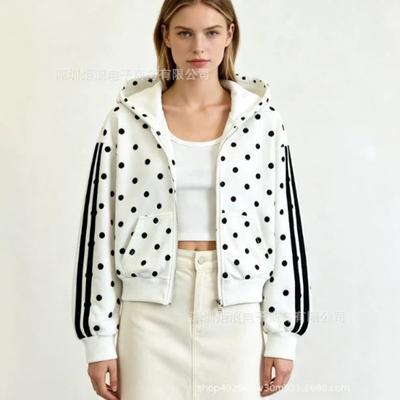 Dámská oversized zkrácená mikina s kapucí na zip s potiskem puntíků Y2K Streetwear