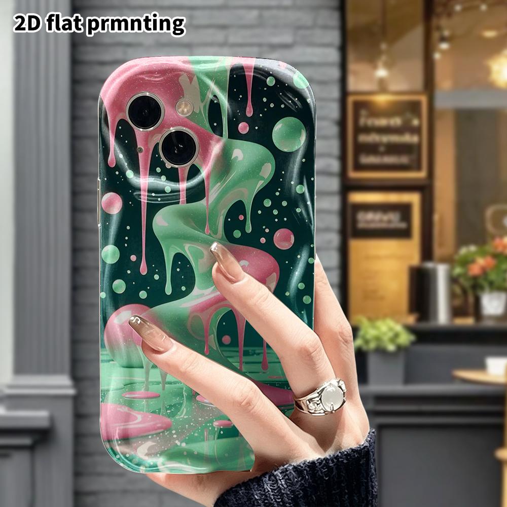 Phone Case: 2D Flat, Fits iPhone 18 17 16 15 14 13 12Pro Phone Accessory, Pink Mint Green Fluid Pattern, Perfect Christmas and Halloween Gift