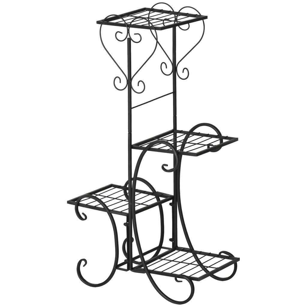 Flower Stand Flower Shelf Made of Metal 4 Tiers Plant Shelf Flower Staircase Flower Stand for Indoor and Outdoor Garden Balcony Black 45 X 24.5 X 80