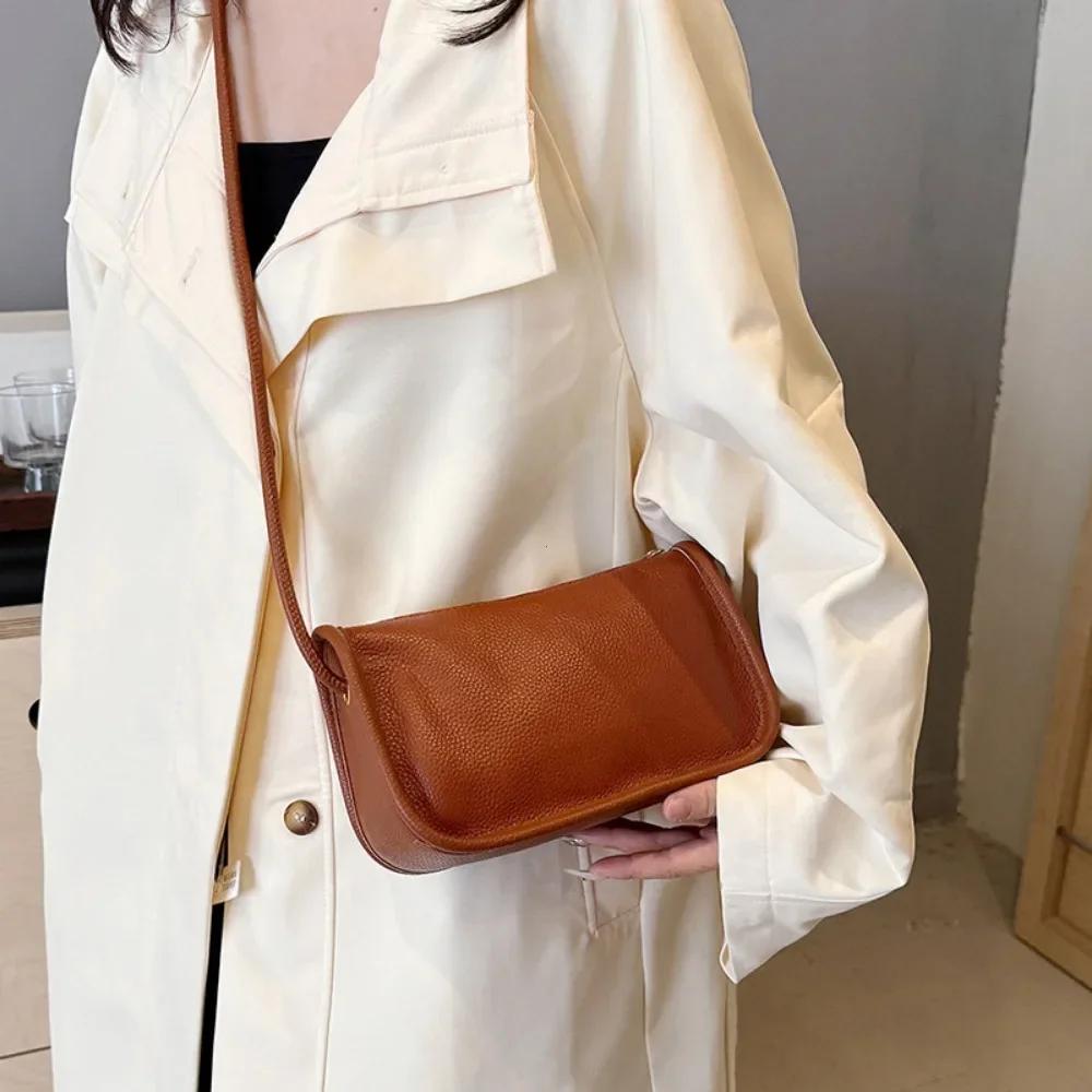 Schoolbag Women's Khaki 100%Real Cowhide Genuine Leather Fashion Crossbody Bag For New High Capacity Shoulder Bag Handbag Purse 2025