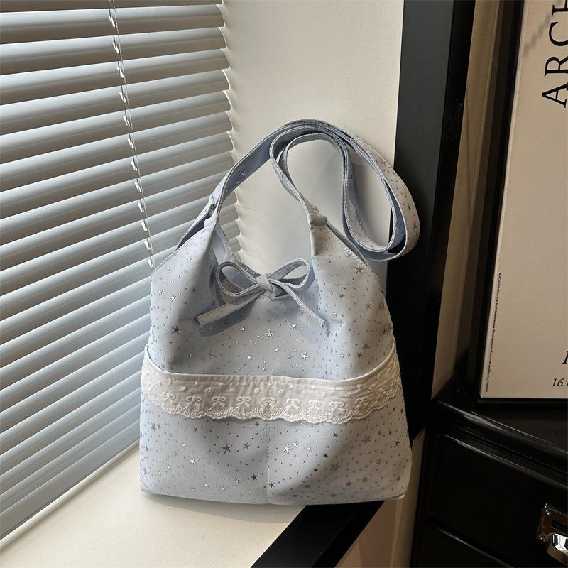 New Bow Lace Large Capacity Tote Bag Fairy Fresh Star Student Underarm Shoulder Bag