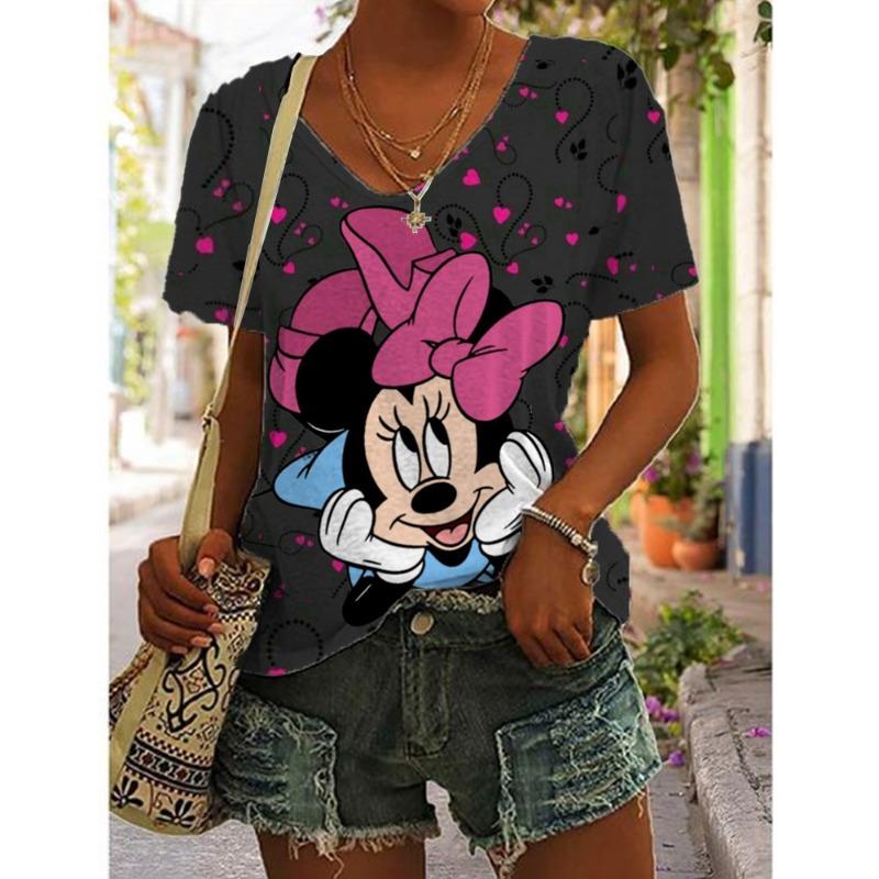 New T Shirts Fashion Disney Mickey Minnie Mouse Print T-shirt Women Trend Female Tops Cute Tees Colorful Streetwear T-shirts