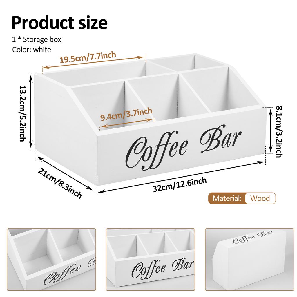 Wooden Coffee Rack Coffee Bar Organizer 5 Compartments Coffee Bar Accessories Vintage Coffee Storage Station Coffee Pods Holder