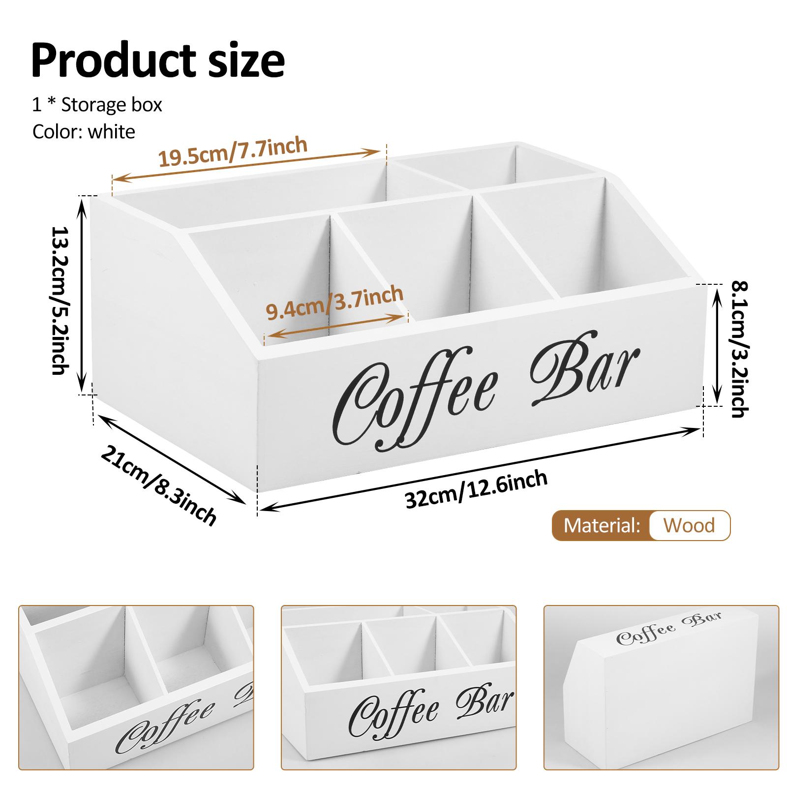 

Деревянный органайзер для кофейного бара, 4-секционный ящик для хранения кофейных принадлежностей, кофейных чашек, сливочников и кофейных принадлежностей