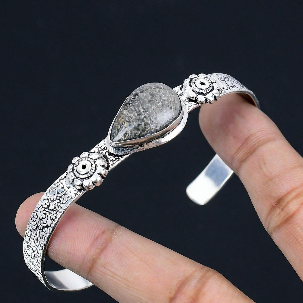 Root Chakra Pear Stingray Coral Stone Wife New Bangle Bracelet Sterling Silver