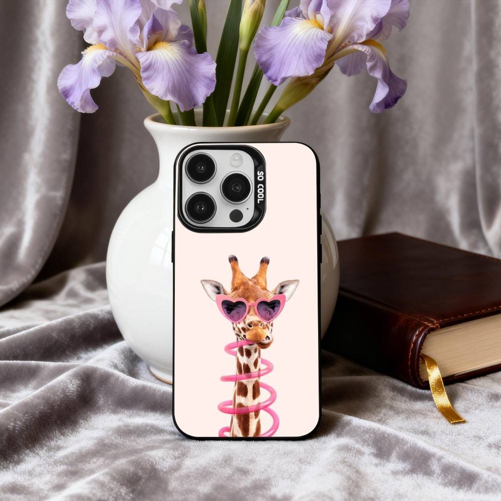 Towering Giraffe Art Phone Case For iPhone17,16,15,14,13,12,11 Plus,Pro Max Black Candy silver phone case