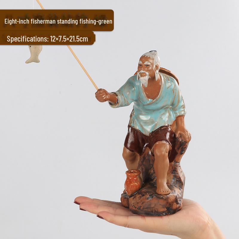 Jiang Taigong Fishing Ceramic Bonsai Rockery Ornament For Aquariums