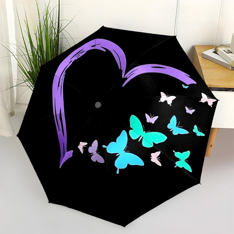 1pc Heart Butterflies Automatic Folding Umbrella - Compact 8-Rib Design, Durable Plastic & Iron, Lightweight for Outdoor Daily Use151